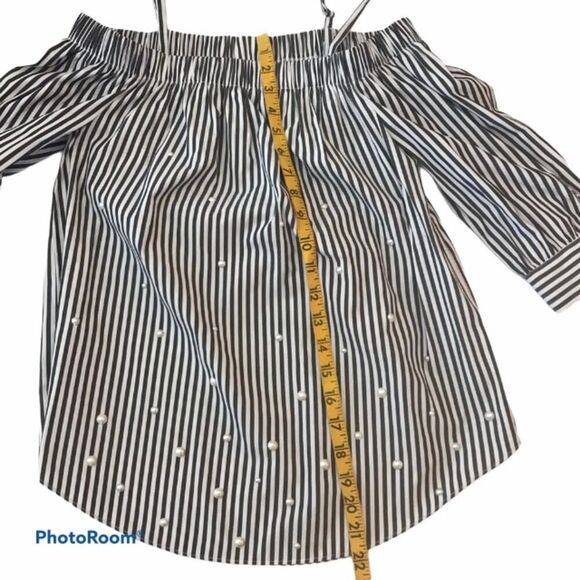 BCX Striped Pearl Off Shoulder Blouse Black White Stripes Size XS - Picture 8 of 8